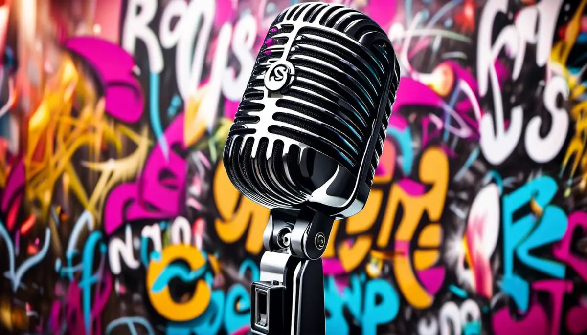 Image of a microphone with a graffiti-style background, representing rap name tips for aspiring rappers