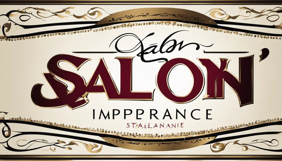 Image description: A stylized salon logo with the words 'Salon Name Importance' in bold, creative typography, reflecting the relevance and significance of salon names.
